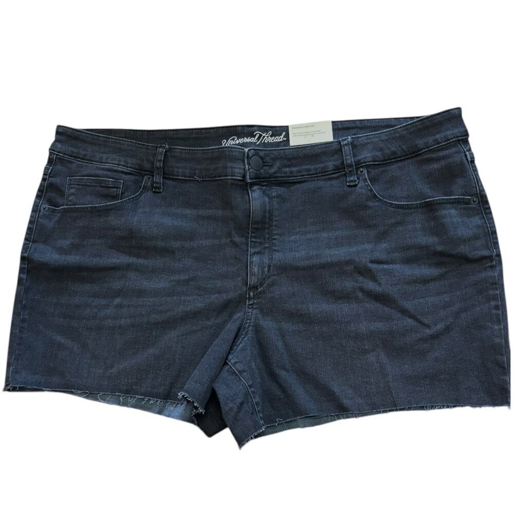 NWT Universal Thread Black Denim Midi Shorts Size 22W Classic 5 Pocket Stretch